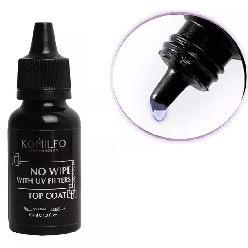 Komilfo No Wipe Top - top for gel polish without a sticky layer with UV filters, 30 ml (without brush)