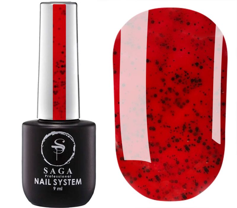 SAGA professional gel polish Black Snow 01 (red with black chips), 9 ml