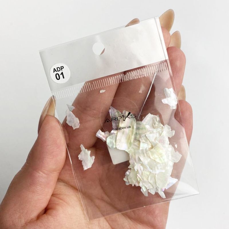NailApex Mother of pearl for nail design, white hologram natural (ADP01)