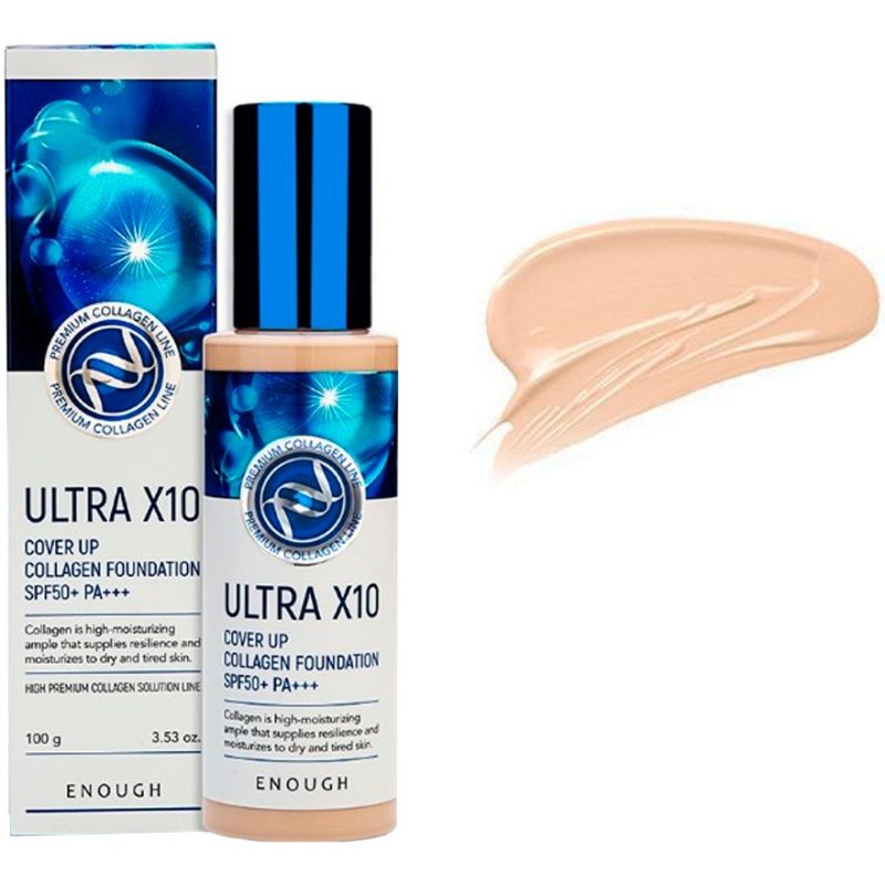 ENOUGH Ultra X10 cover up Collagen Foundation SPF50+ PA+++ №13, увлажняющий тональный крем,100 г