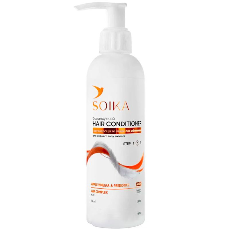 SOIKA Balancing conditioner for restoration and shine without weighing down with a complex of ANA acids, prebiotics and apple cider vinegar for oily hair, 200 ml
