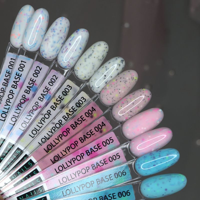 Kira Nails Lollypop Base №006 (голубой с разноцветными хлопьями), 6 мл