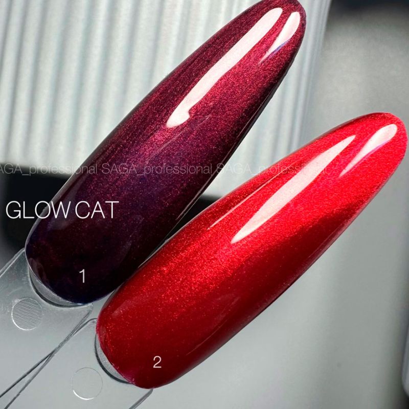 Saga professional gel polish Glow Cat 02 (luxurious red, cat's eye), 9 ml