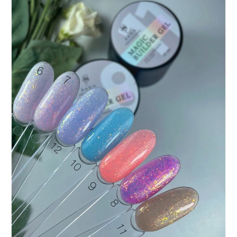 SAGA professional Builder Gel magic 07 (нежно-розовый с разноцветной поталью), 15 мл