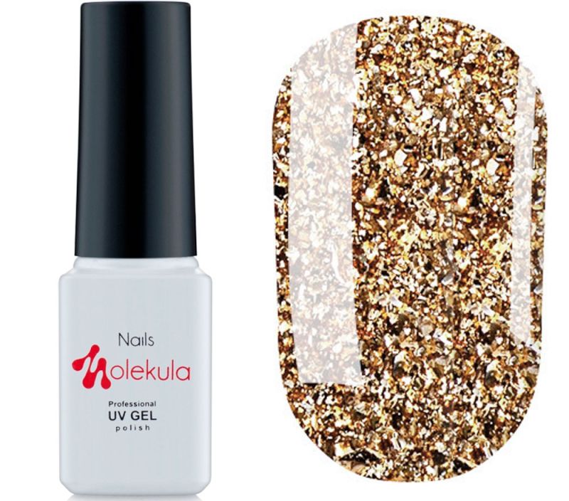 Molekula DIAMOND gel varnish No. 502 (rich gold with sparkles and mica), 6 ml