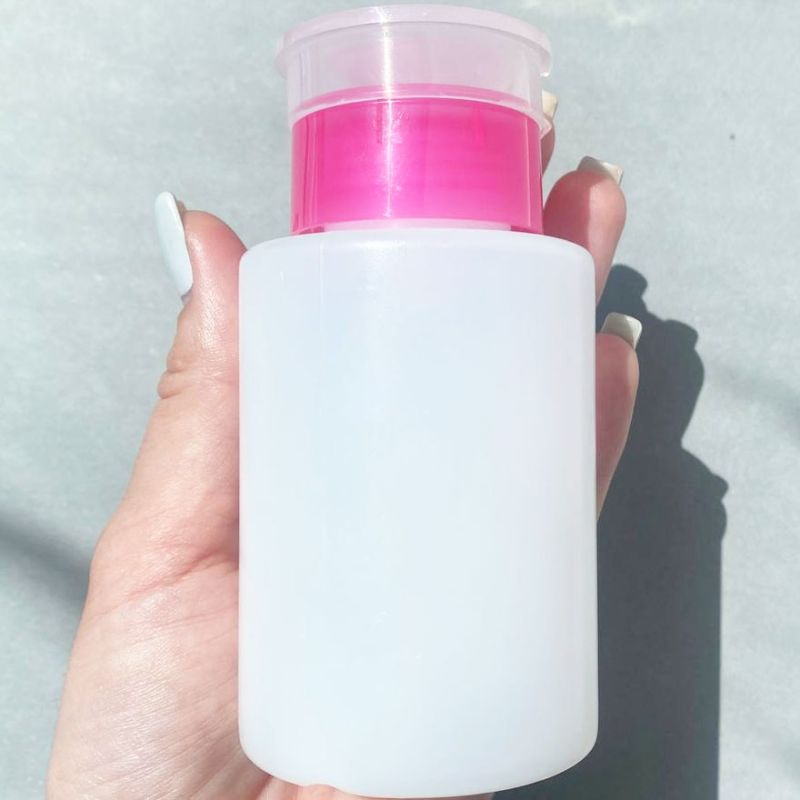Plastic container with plastic dispenser for liquids, pink, 150 ml