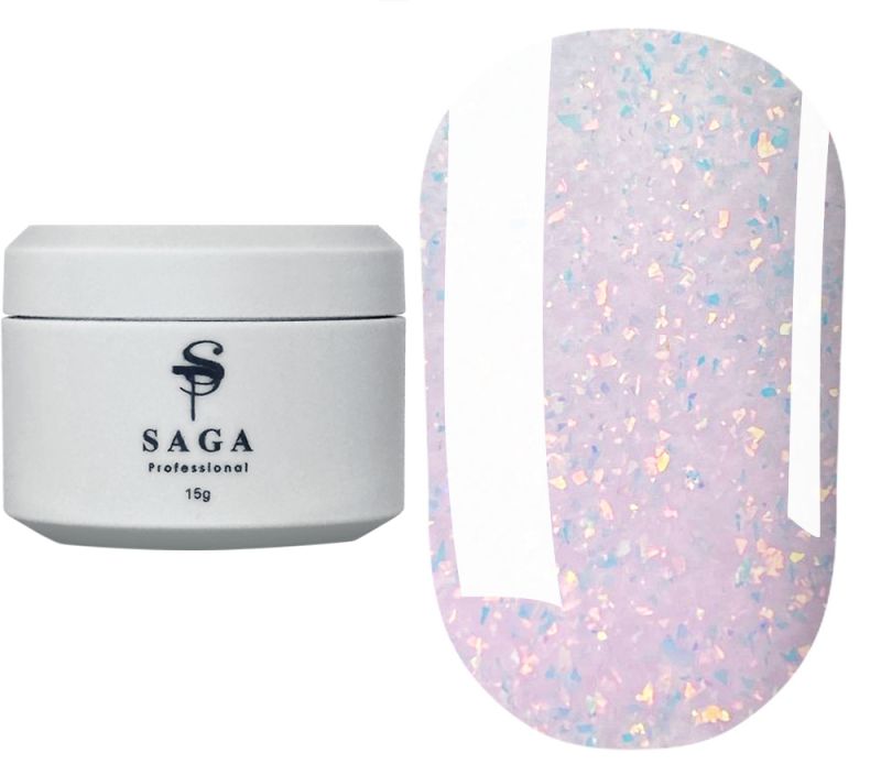 SAGA professional Builder Gel magic 06 (пудровый с разноцветной поталью), 15 мл