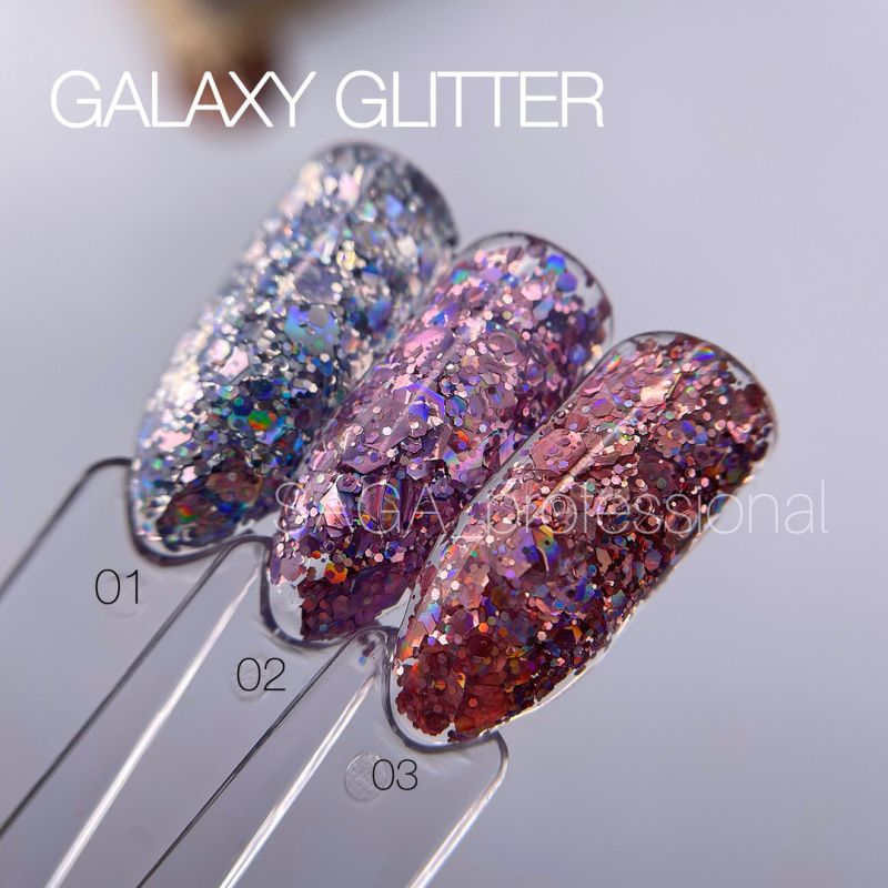 SAGA professional Galaxy glitter 01 (прозорий з голографічними сріблястими блискітками) 8 мл
