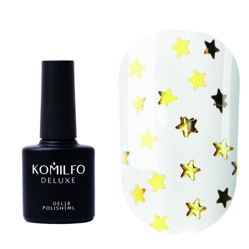 УЦІНКА до 05.2026 Komilfo Star Nails Gold Top, без ЛШ, з УФ фільтром, 8 мл