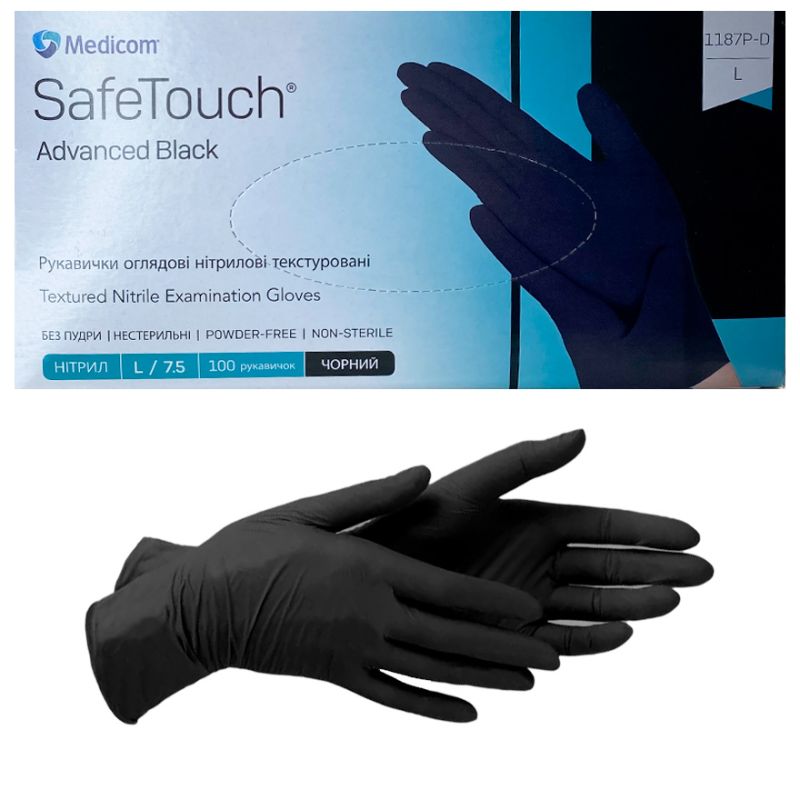 Medicom Рукавички нітрилові Black (L) 1187P 100 шт/уп (50 пар), щільність 3,5 г