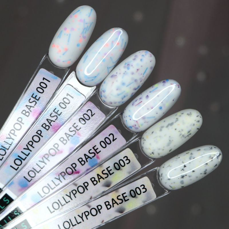 Kira Nails Lollypop Base №002 (белый с разноцветными хлопьями), 6 мл
