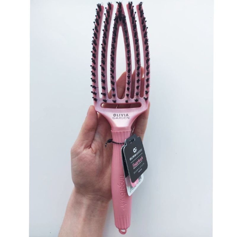 Olivia Garden Щетка Массажная с натуральной щетиной Fingerbrush Boar & Nylon Medium, Pearl Pink
