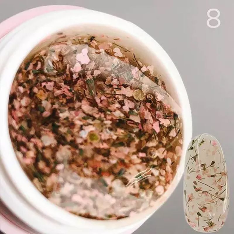 SAGA professional Цветочный гель 8 с сухоцветом (розовый), 5 мл
