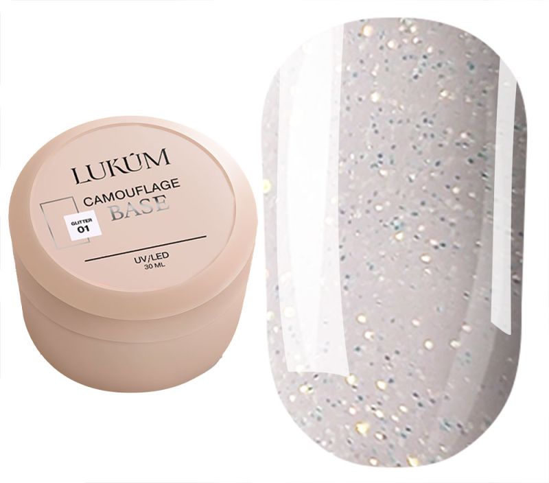 Lukum База для ногтей Glitter cover base 01, 30 мл