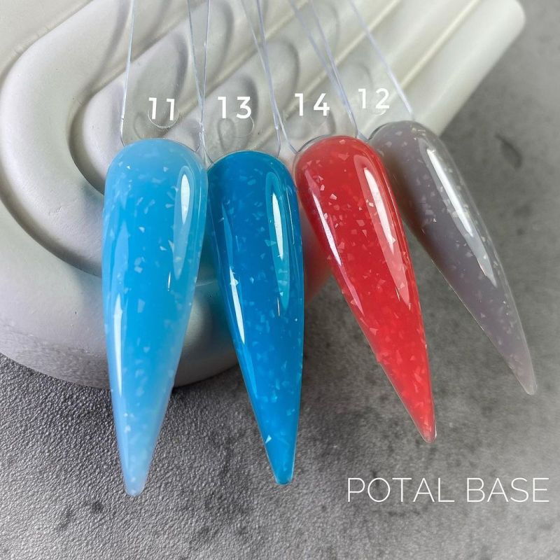 Grade Base for nails Potal base 11 (azure with flakes), 15 ml