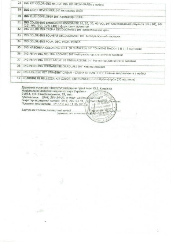 Hygienic certificate ING PROFESSIONAL