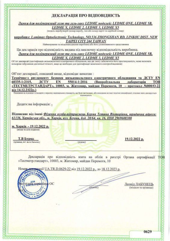 Certificate of Conformity LEDME