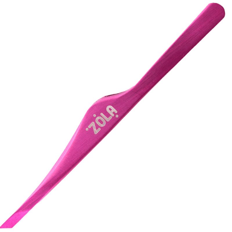 ZOLA Пинцет скошенный профессиональный для бровей PINK