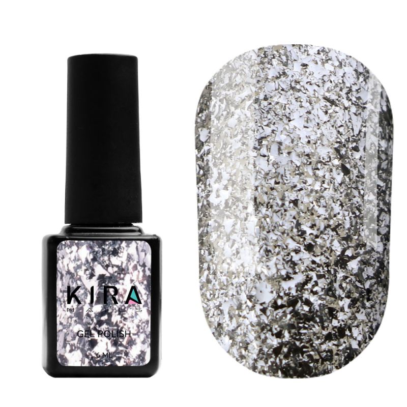 Kira Nails Shine Bright gel-varnish No. 001 (silver with sparkles), 6 ml