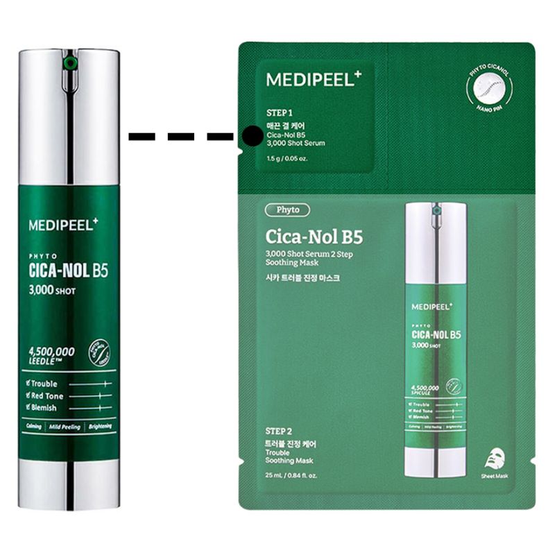 MEDI-PEEL Набір двоетапний сироватка і маска з центеллою Phyto Cica-nol B5 3000 Shot Serum 2 Step Mask, 1 шт