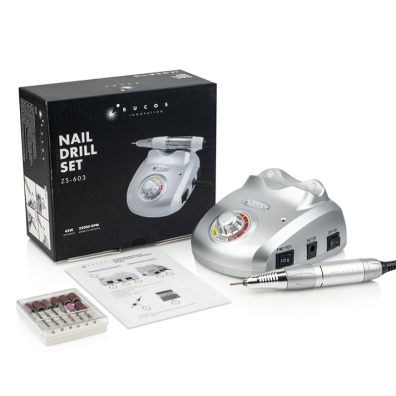 BUCOS Машинка для манікюру ZS-603 Pro Silver Steel (45W/35000 об.), (гарантія 3 місяці)