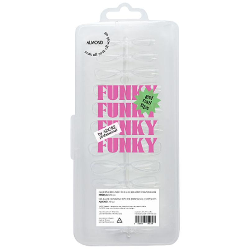 ADORE Funky Gel Nail Tips "ALMOND" - natural almond, 240 pcs