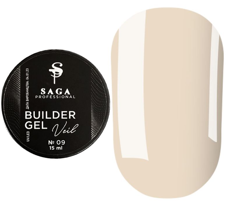 SAGA professional Builder Gel Veil 09 (молочно-бежевый), 15 мл
