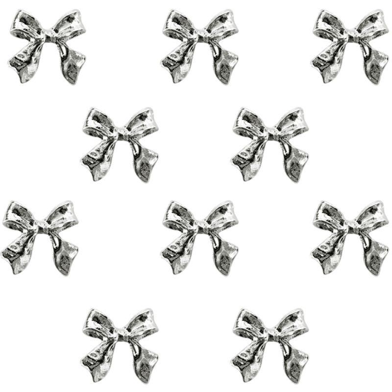 Декор для ногтей Металлические Бантики, Silver, 10 x 10 мм, 10 шт в уп