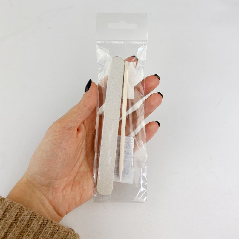 Wonderfile Disposable set for manicure in white (file 100/180, buff polisher, orange stick)