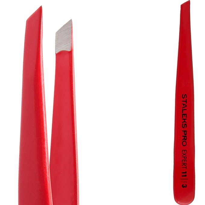 STALEKS PRO - Пинцет для бровей EXPERT 11 TYPE 3, широкие скошенные кромки (красный)