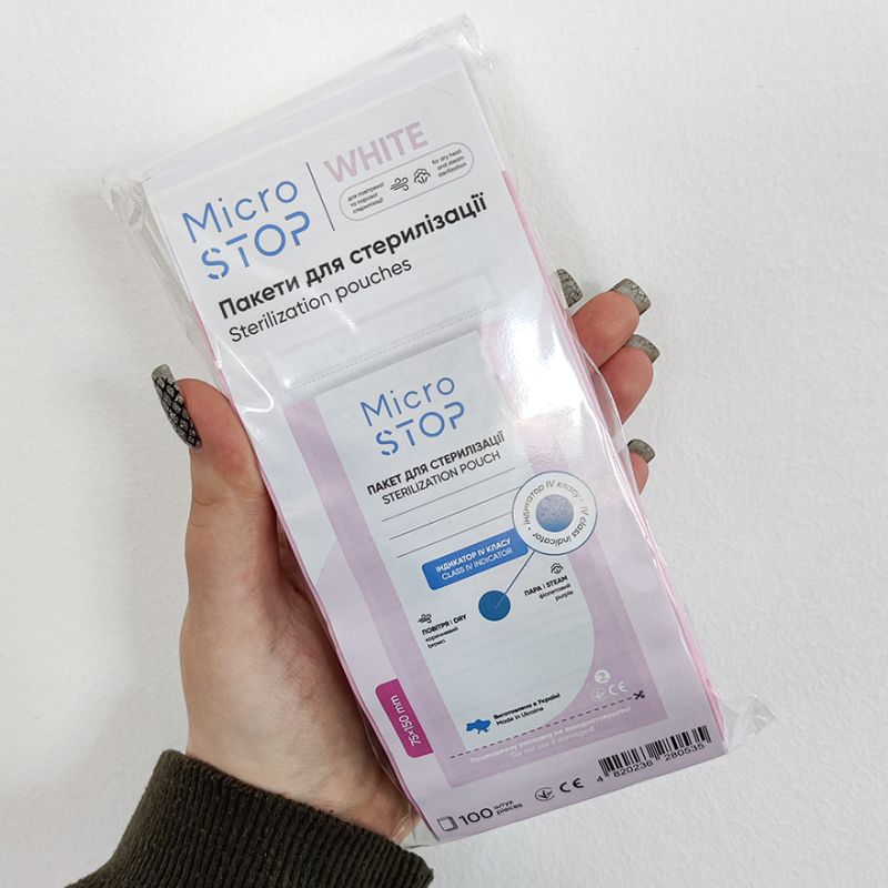 MicroSTOP Крафт-пакети для повітряної стерилізації (паперові, білі) 75х150 мм, 100 шт (з індикатором 4 класу)