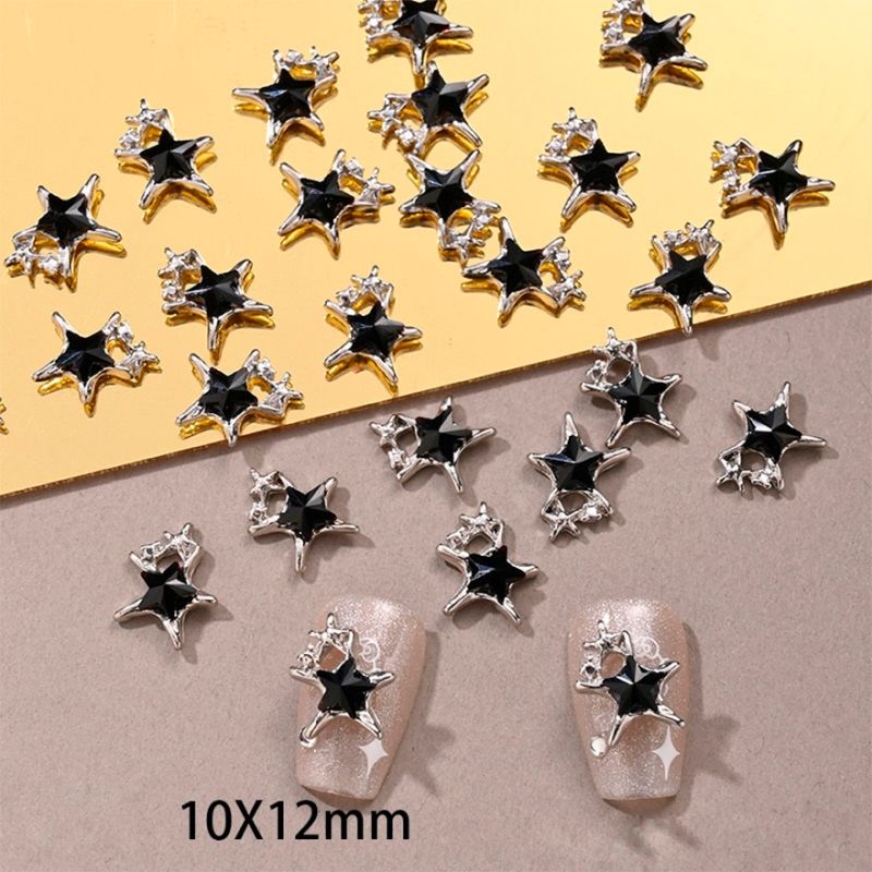 Metallic nail decor Five-pointed star, Black, 10 x 12 mm