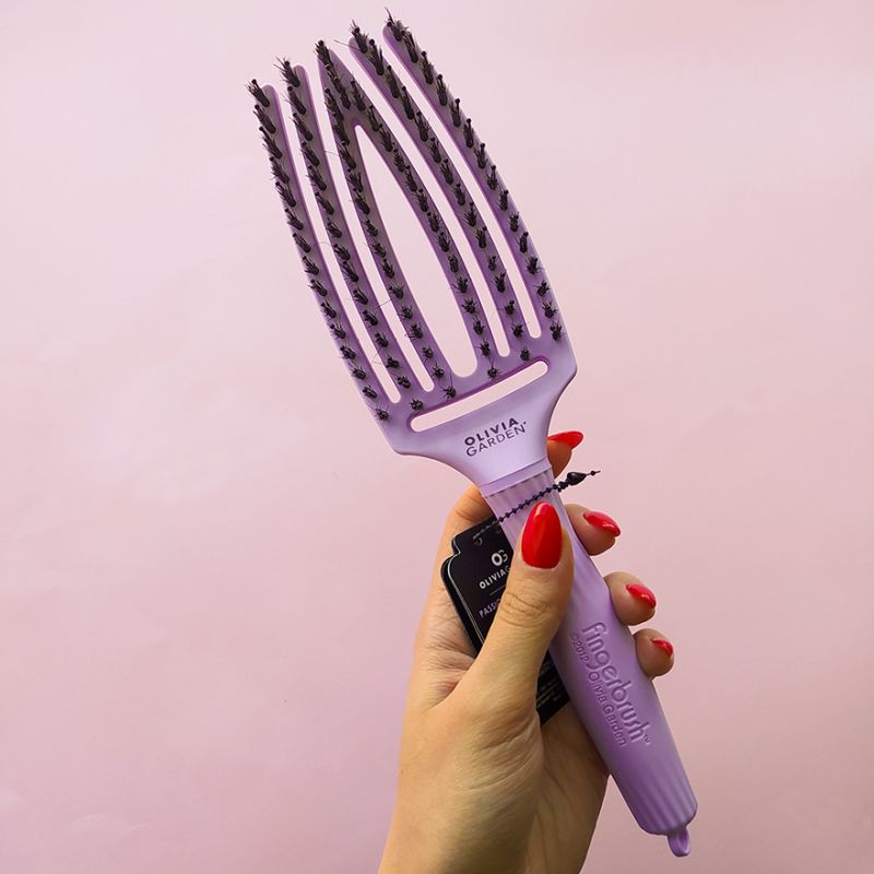 Olivia Garden Щетка массажная с натуральной щетиной Finger Brush Combo Medium Tropical Lavander
