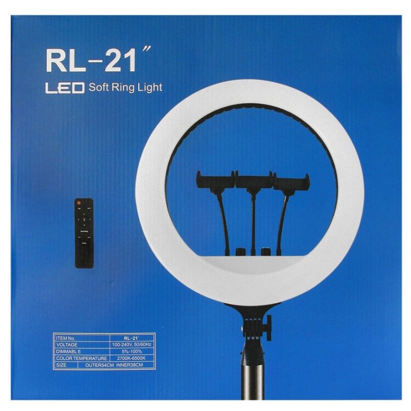 Soft Ring Light RL-21" - Professional ring lamp (3 mounts + remote control + tripod + bag) ring diameter 54 cm (1 month warranty)