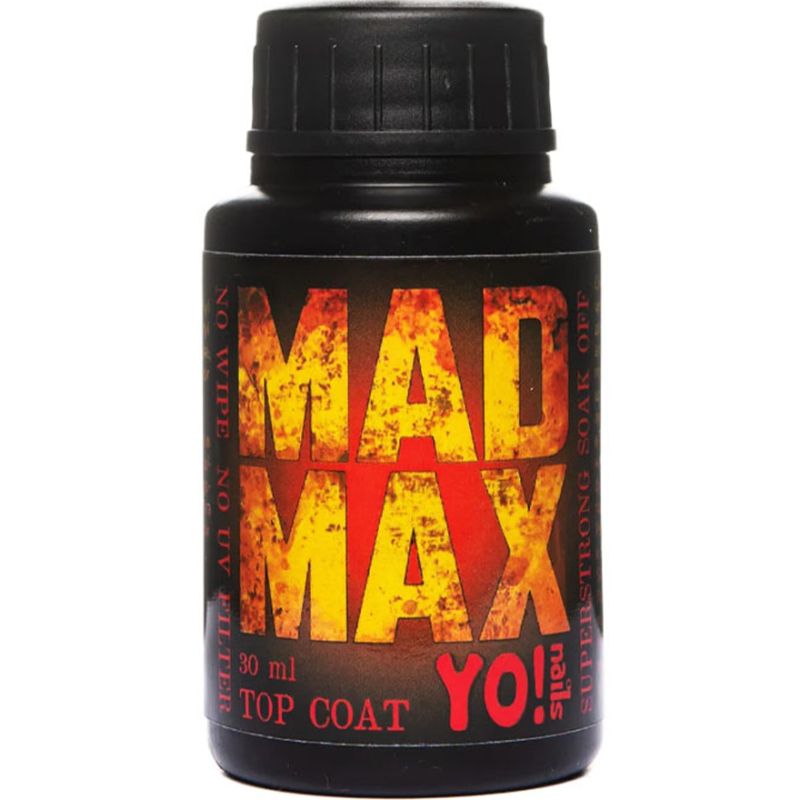 YO! Nails Top Coat without wipe Mad Max - super resistant top coat without UV filters, 30 ml