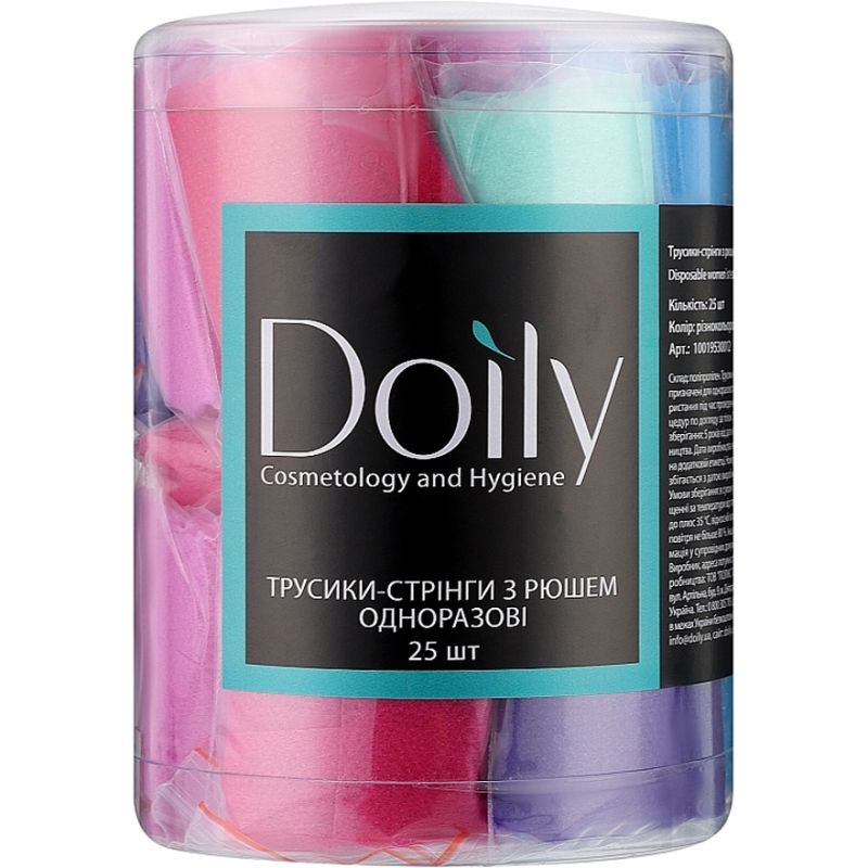 Doily Трусики-стринги Женские, разноцветные с рюшем (25 шт в тубусе)