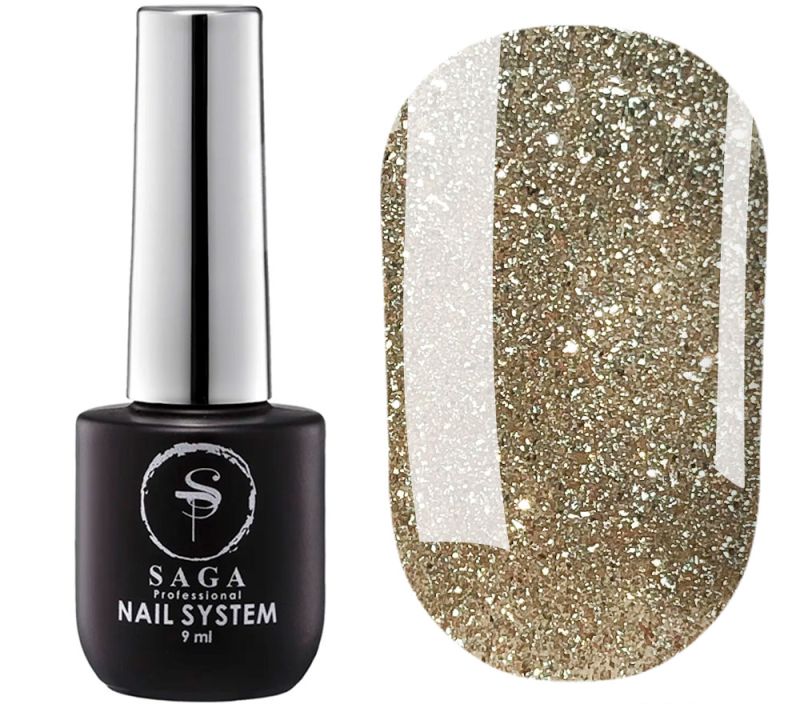 SAGA professional Gel Polish Fiery gel 37 (light gold, micro-shine, reflective), 9 ml