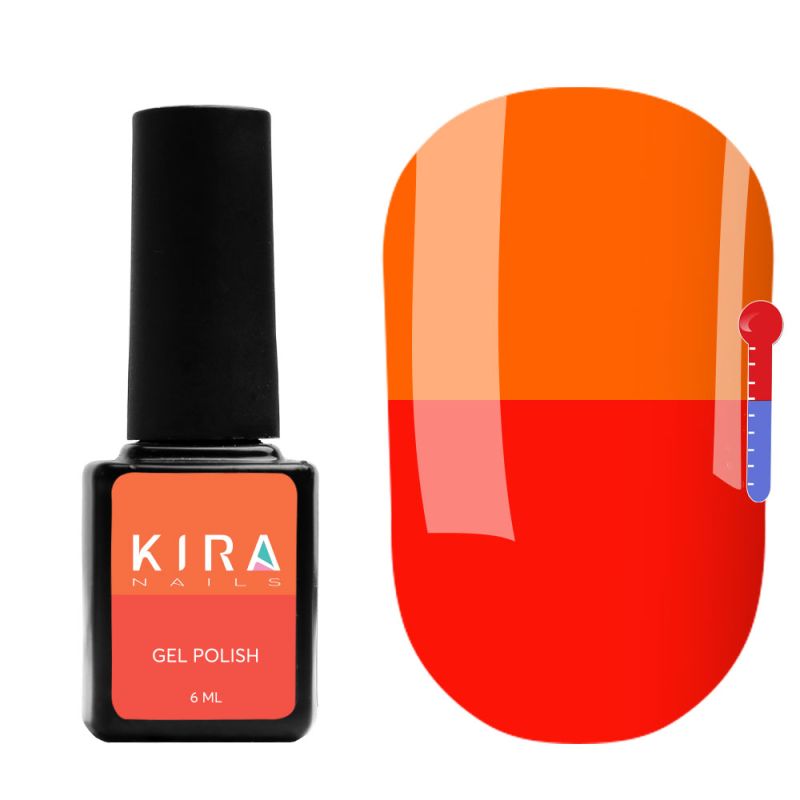 Thermo gel polish Kira Nails No. T08 (muted red, acid orange when heated), 6 ml