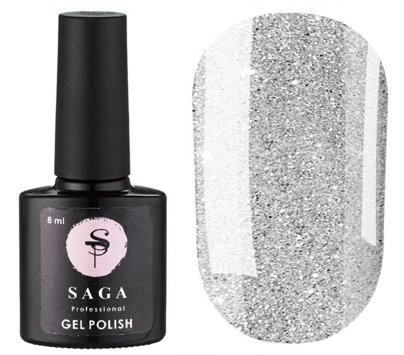 SAGA professional Гель-лак Fiery gel 1 (серебристый с микроблеском, светоотражающий), 8 мл