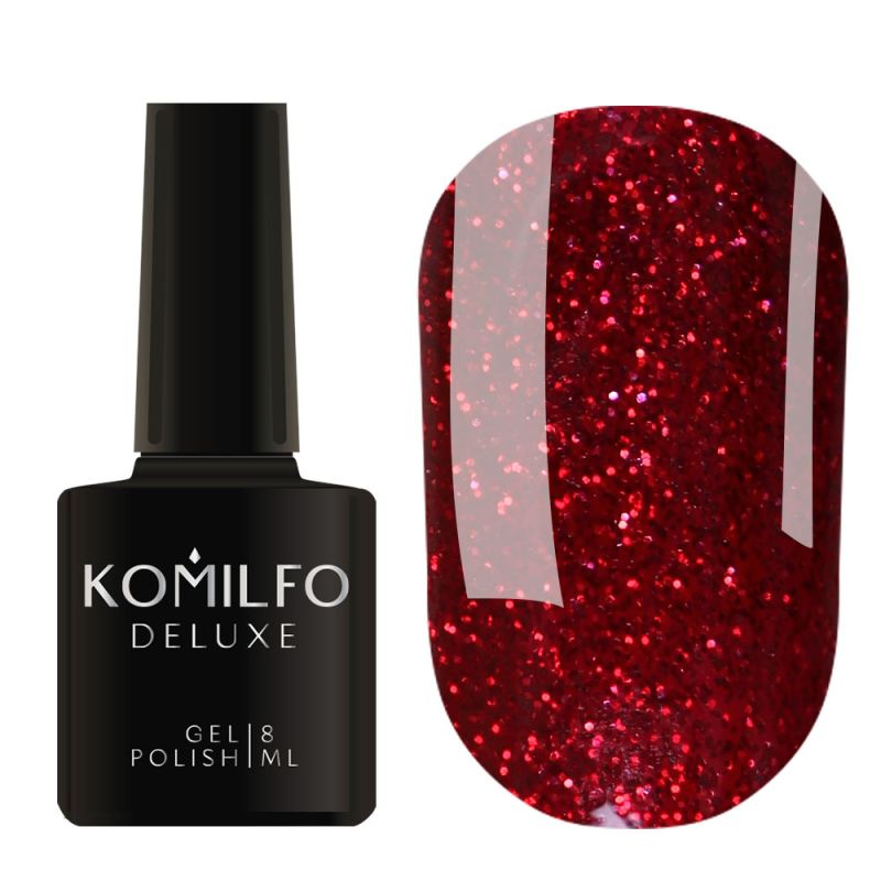 Gel Polish Komilfo DeLuxe Series G015 (dark red with glitter), 8 ml.