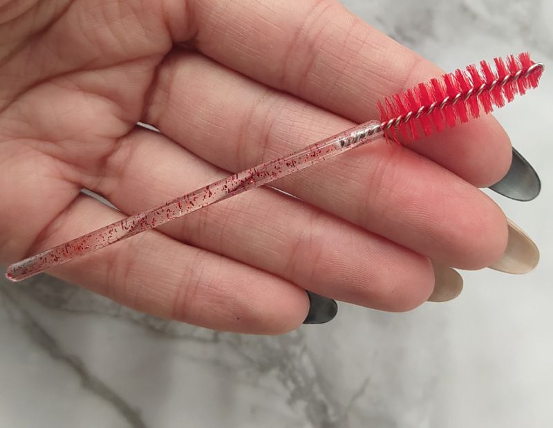 Hair brush, nylon, red on a clear base with red sparkles, (1 piece)