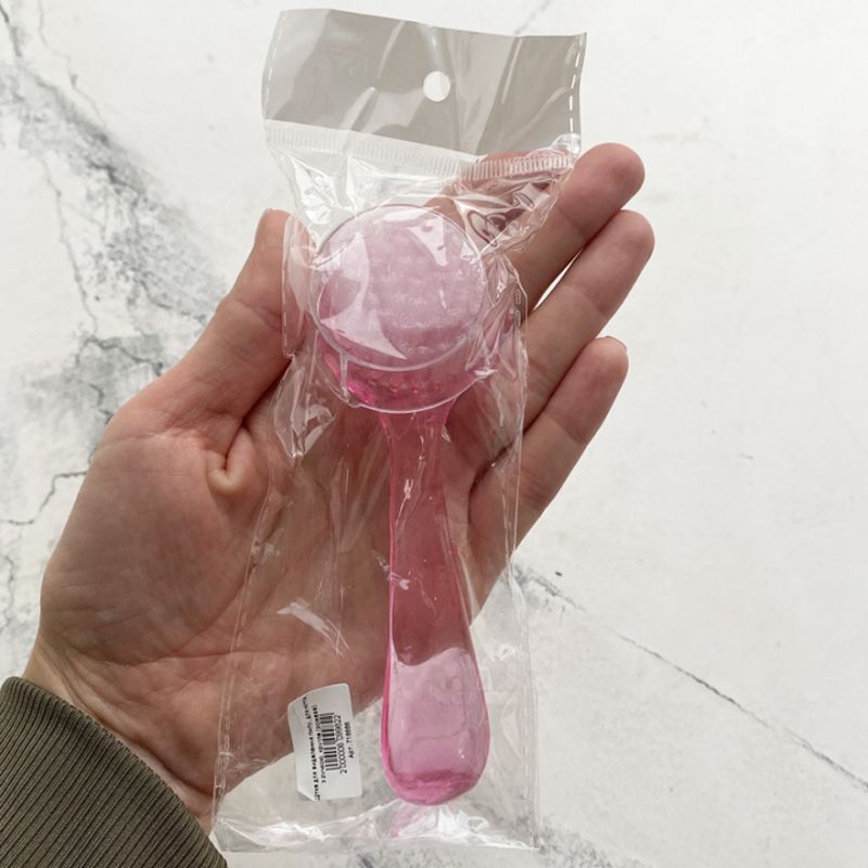 Dust brush, for nails, with handle, round, pink