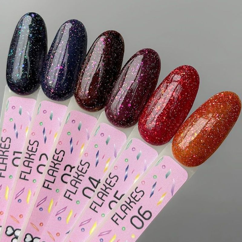 Toki Toki Gel nail polish Flakes 001 (black with flakes and glitter, reflective), 5 ml