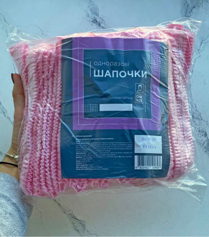 ETTO Шапочка одноразовая на резинке из полиэтилена (100 шт/уп), розовый