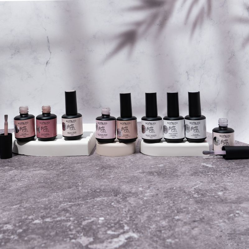Komilfo Bottle Gel Milky HEMA/TPO free, жидкий гель для ногтей, 15 мл