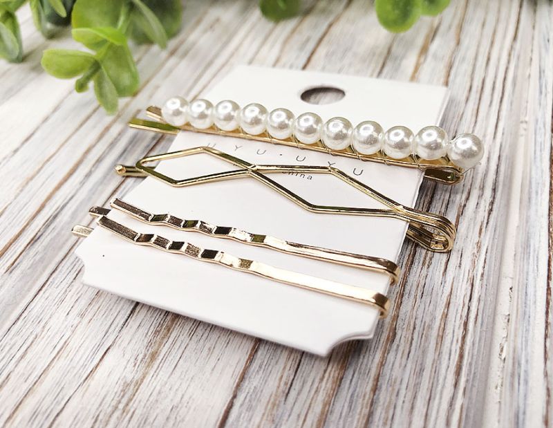 Set of invisible hairpins with pearls, 4 pcs (4-9-18)
