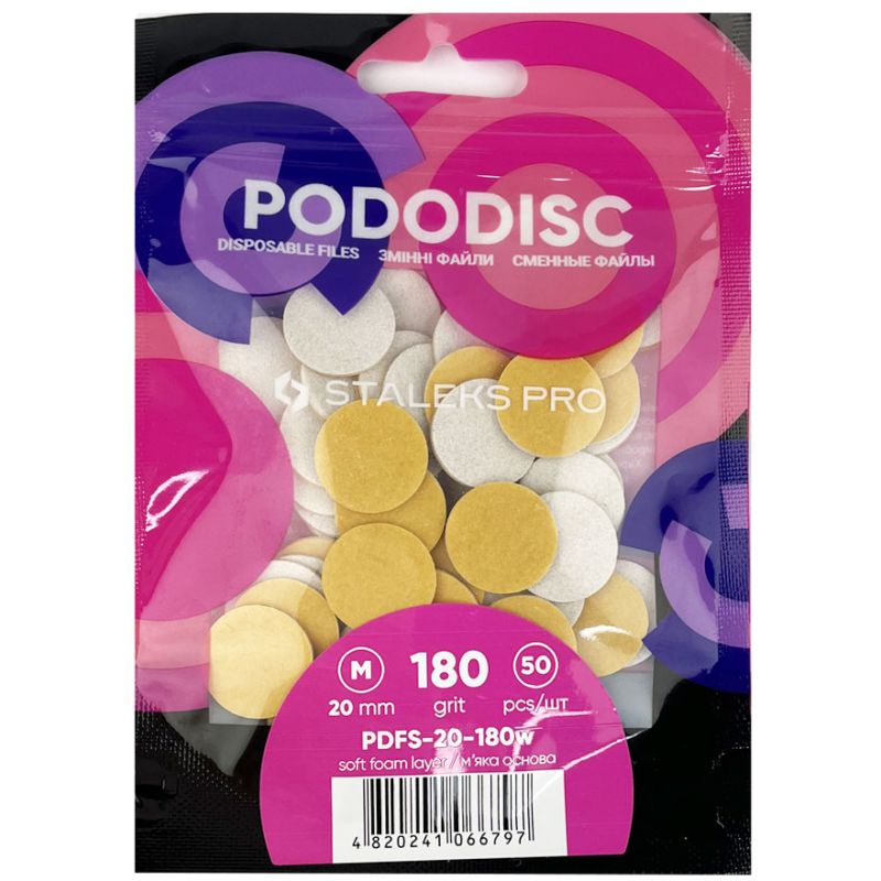 Replaceable white files for a pedicure disc (on a soft base) PODODISC STALEKS PRO M 180 grit (50 pcs)