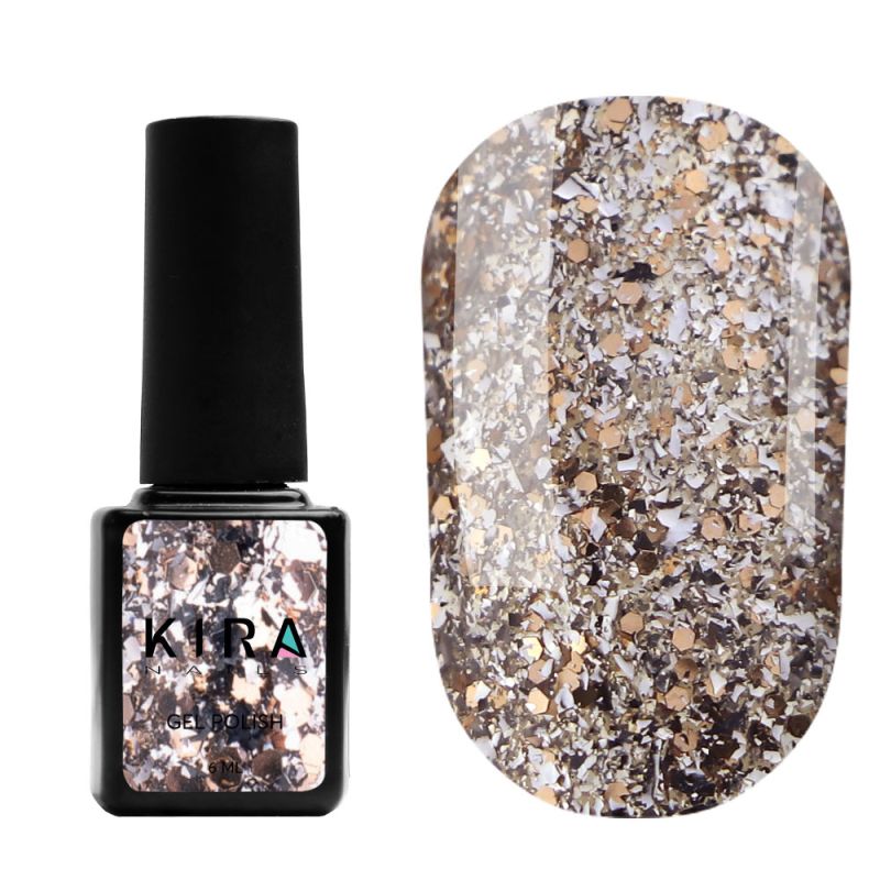 Kira Nails Shine Bright gel-varnish No. 002 (silver with gold glitter), 6 ml