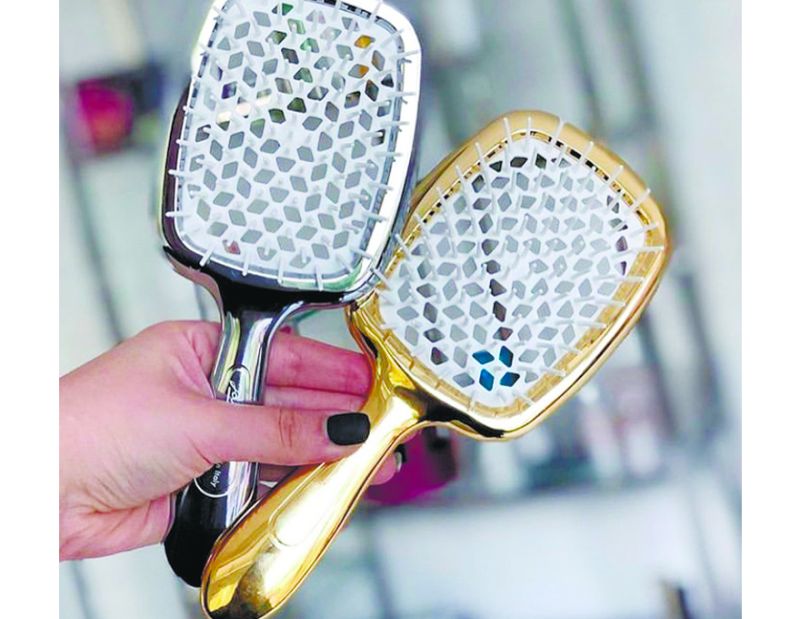 Janeke Superbrush Hair Comb Silver & White