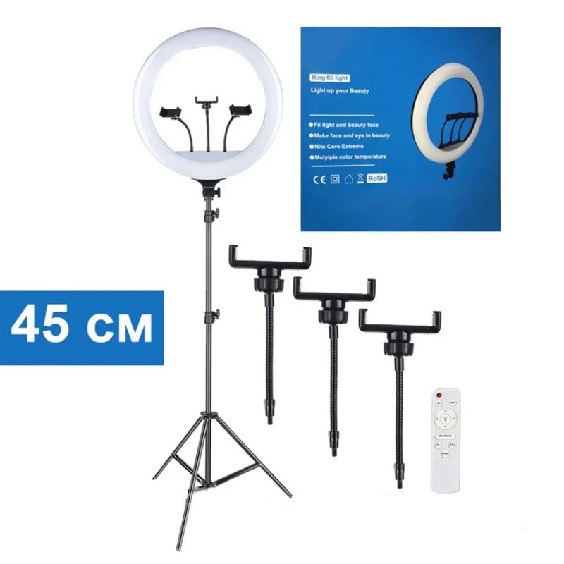Professional ring lamp Soft Ring Light RL-18 (3 mounts + remote control + tripod + bag) ring diameter 45 cm, (warranty 1 month)